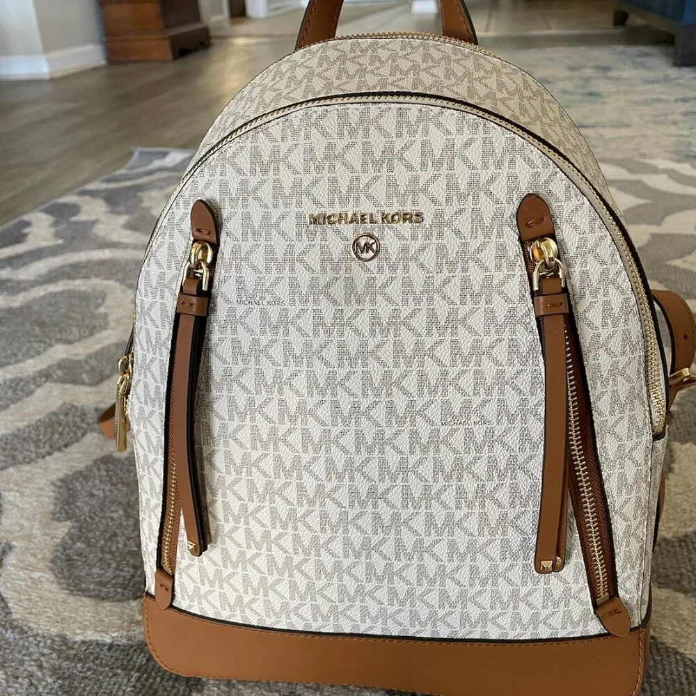 NWT Michael Kors "Brooklyn" medium logo monogram backpack in tan / vanilla Y2K - Picture 5 of 14